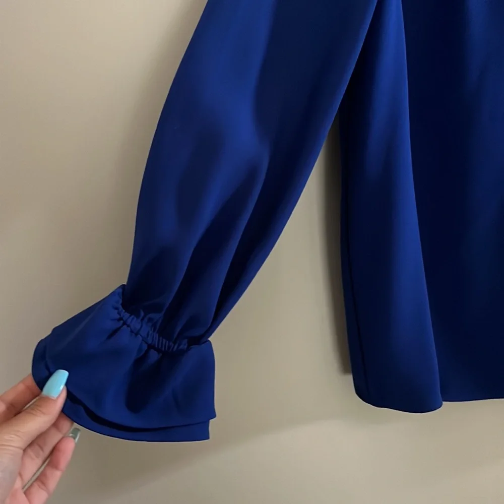 J Crew Ruffle Neck Top in 365 Crepe Electric Blue | XS